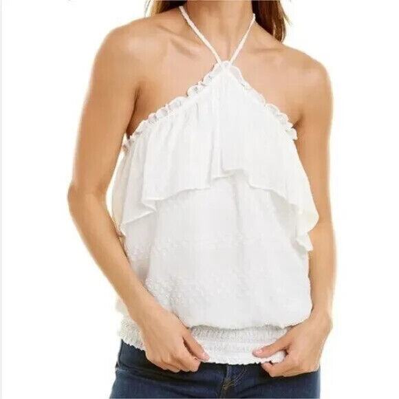 Ramy Brook NWT Women's Jules Ruffled Halter Blouson Tank Top White Size S - Picture 1 of 7